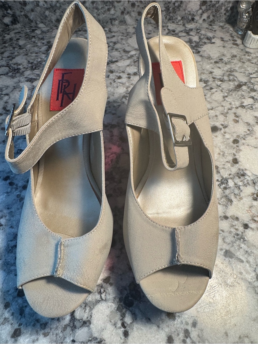 Women's Beige Peep-Toe Slingback with Iridescent Pink Python Wedge